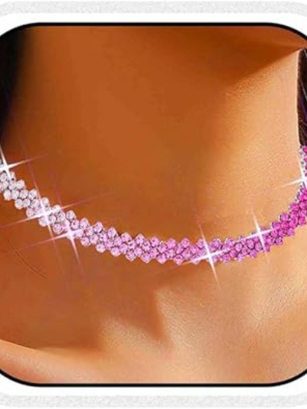 Purple Crystal Rhinestone Choker Necklace Silver Tone Statement Piece Chunky